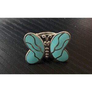 Articulated Butterfly Wings Turquoise 925 Silver Ring Size 5